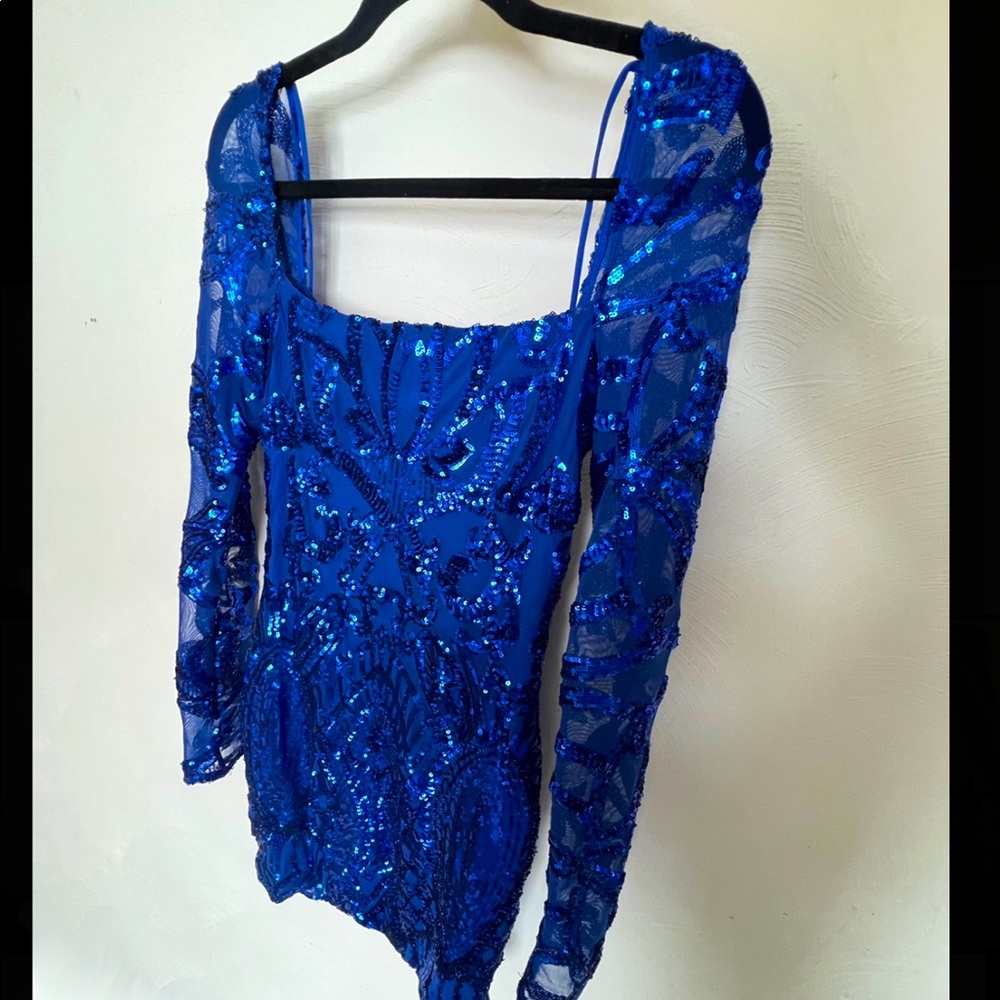 Blue, Long Sleeve Lucy in the Sky Mini Dress. Size M.